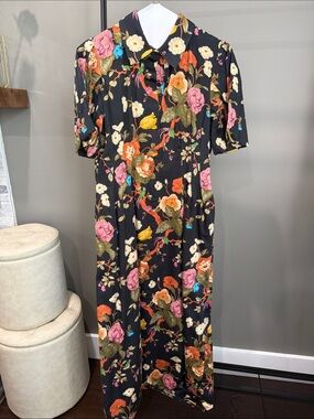 Tuckernuck Black Baroque Floral Delaney Midi Shirt Dress